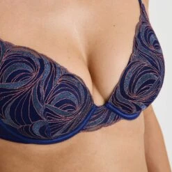 Soutien-Gorge Ampliforme Plunge HEDWIGE Bleu Multicolore – Broderie Scintillante & Satin -ROUGEGORGE 21371100 Z