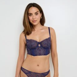 Soutien-gorge Corbeille Bustier HEDWIGE Bleu Multicolore – Tulle Brodé Scintillant & Détails Satin