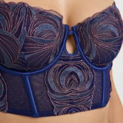 Soutien-gorge Corbeille Bustier HEDWIGE Bleu Multicolore – Tulle Brodé Scintillant & Détails Satin -ROUGEGORGE 21371500 Z