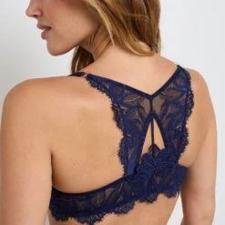 Soutien-Gorge Corbeille Ampliforme Houda Bleu Marine – Dentelle Fine et Fermoir Bijou Doré -ROUGEGORGE 21371700 Z