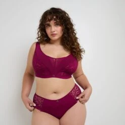 Shorty en Dentelle Prune Grande Taille "FRAN" – Lingerie Courbes + avec Tulle Floral -ROUGEGORGE 21399100 D