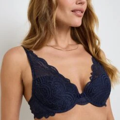 Soutien-Gorge Foulard Ampliforme RougeGorge Dentelle Marine - Dentelle Ajourée & Coques Effet Volume -ROUGEGORGE 21453900 Z