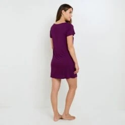CAMILLE Chemise de Nuit Rose – Big T-shirt en Viscose Ecovero avec Col V Dentelle -ROUGEGORGE 21460500 D