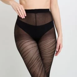 Collants Fantaisie MARGUERITE Noirs à Motifs Zébrés – 60 Deniers Style Sauvage -ROUGEGORGE 21461000 Z
