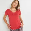 Syara Rose – T-Shirt de Pyjama Col V avec Dentelle pour Femme