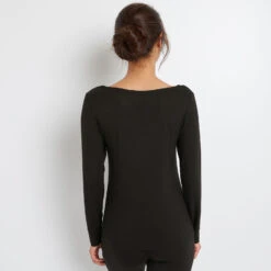 SYARA Noir avec Col V Dentelle – Haut de Pyjama Fluide Manches Longues -ROUGEGORGE 43186900 D