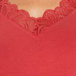 Haut de Pyjama Syara Rose - T-shirt Manches Longues à Col V Dentelle -ROUGEGORGE 43186902 Z