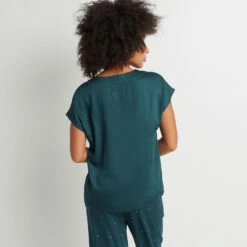 T-shirt de Pyjama Arome Vert en Viscose Ecovero - Haut de Nuit Col V Boutonné -ROUGEGORGE 43193201 D