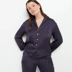 VESTE PYJAMA SATIN MULTICO BLEU 9 VESTE PYJAMA SATIN MULTICO BLEU -ROUGEGORGE 43196400 C