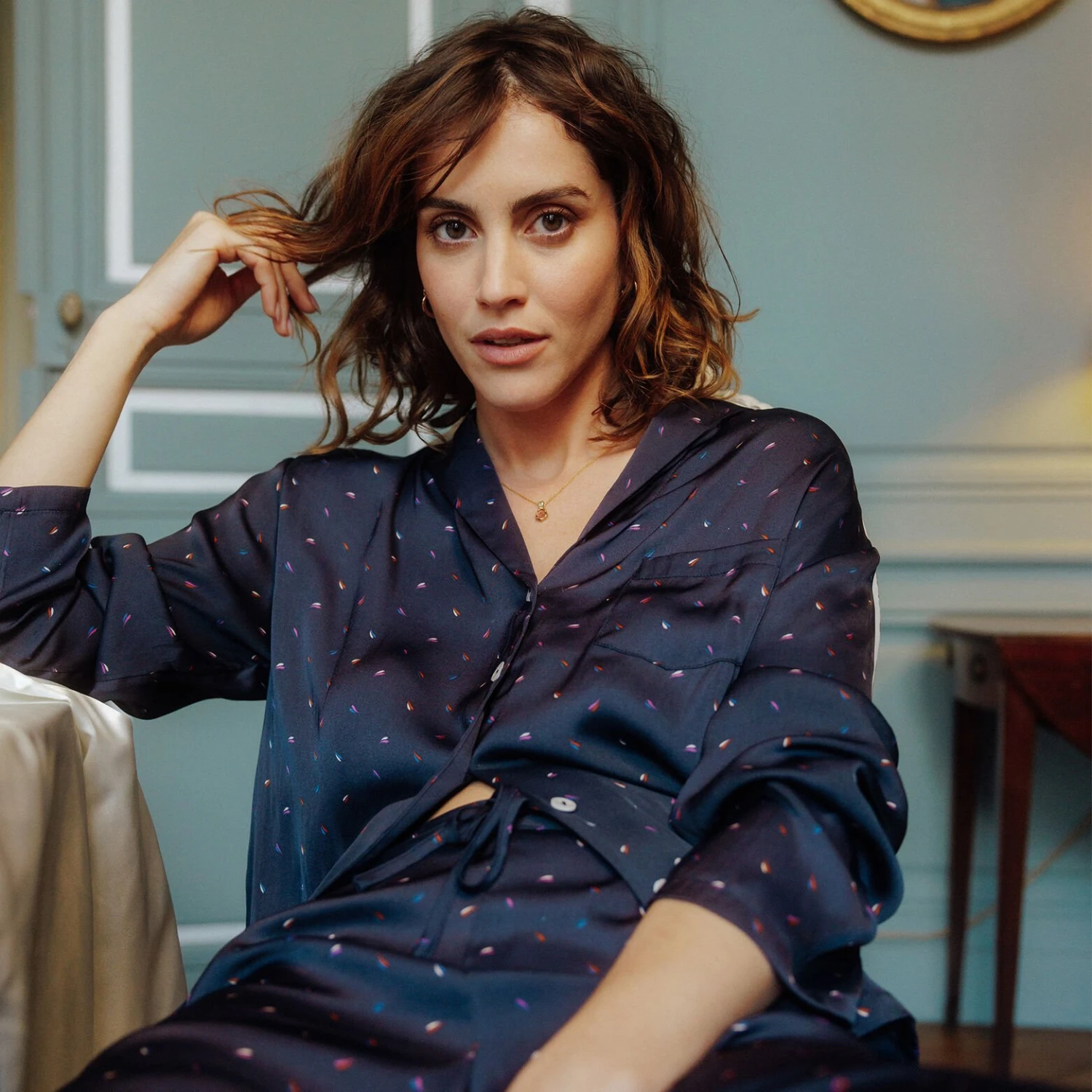 VESTE PYJAMA SATIN MULTICO BLEU 2 VESTE PYJAMA SATIN MULTICO BLEU – Image 2