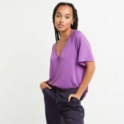 TEE-SHIRT MANCHES COURTES SATIN FUCHSIA