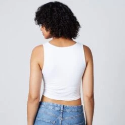 IRIS White Microfiber Crop Top – Crossed Front Sporty Bralette with Integrated Support -ROUGEGORGE 77020700 D