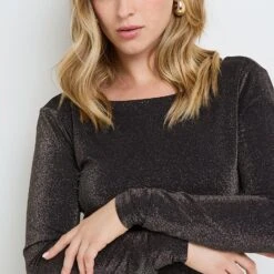 Body Isalys Lurex Or à Manches Longues et Dos Décolleté Carré – Leel Underwear -ROUGEGORGE 77021600 Z